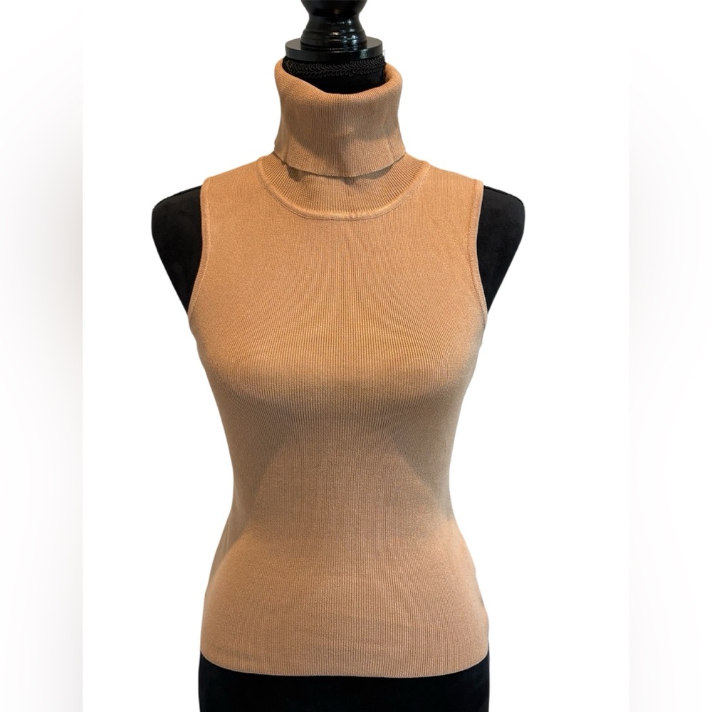 Small Tan Sleeveless Turtleneck